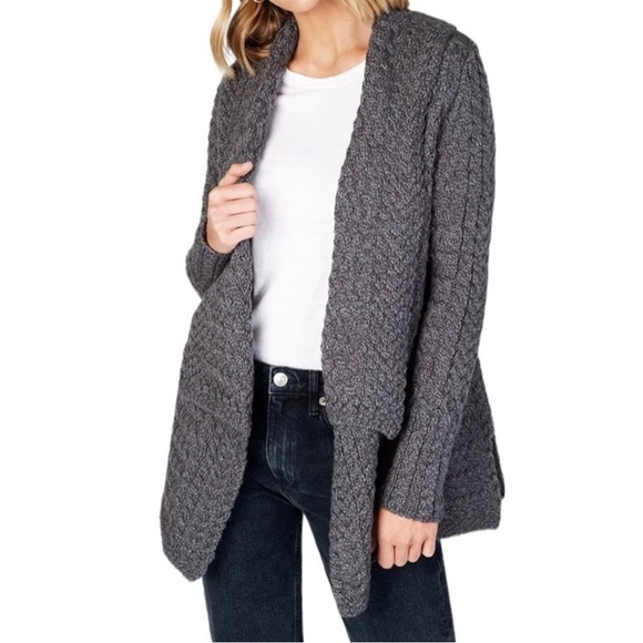 IRELANDSEYE Glenross 100% Merino Wool Cable Knit Fisherman Waterfall Cardigan - Picture 1 of 12